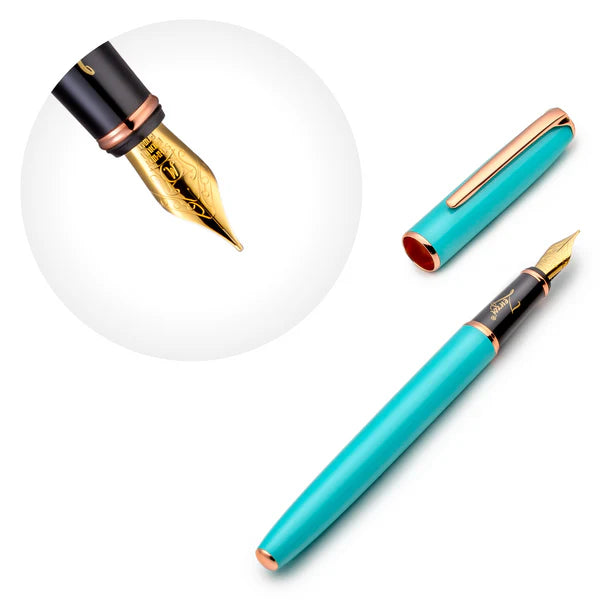 Turquoise & Rose Gold Fountain Pen with Gold Medium Nib