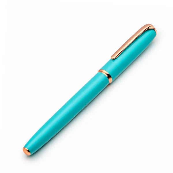 Turquoise & Rose Gold Fountain Pen with Gold Medium Nib