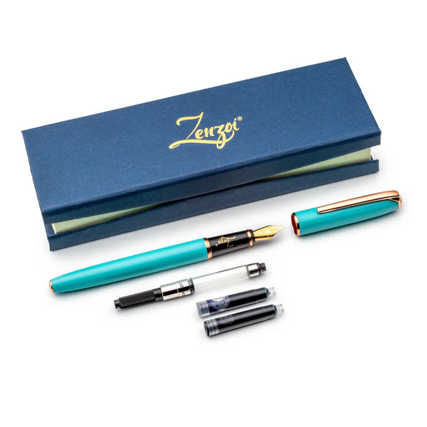 Turquoise & Rose Gold Fountain Pen with Gold Medium Nib