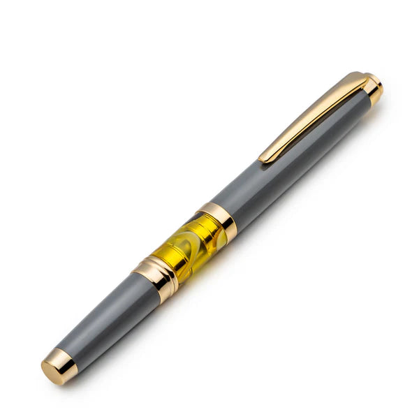 Gray & Gold Abstract Fountain Pen Set with Schmidt Gold Medium Nib