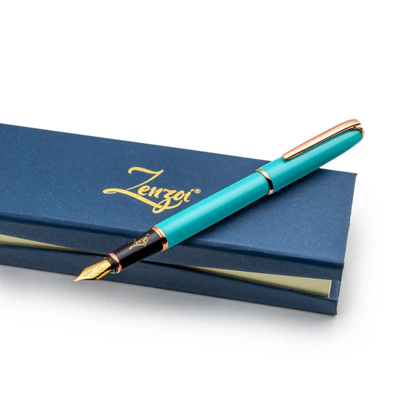 Turquoise & Rose Gold Fountain Pen with Gold Medium Nib