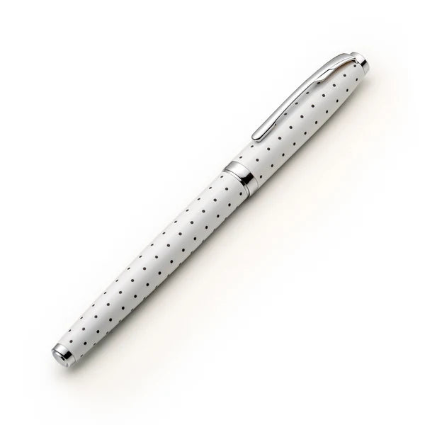 White & Black Polka Dotted Fountain Pen Set with Schmidt Fine Nib