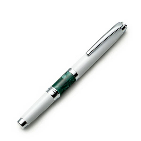 White & Green Abstract Fountain Pen Set with Schmidt Medium Nib